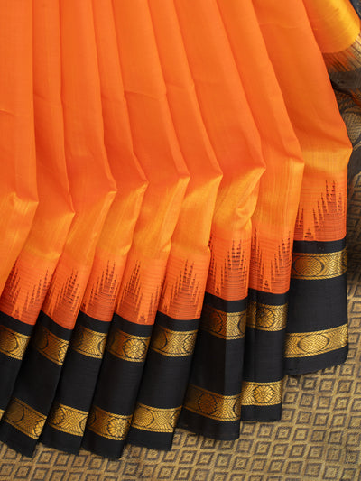 Orange and black korvai pattu borders pure silk cotton saree