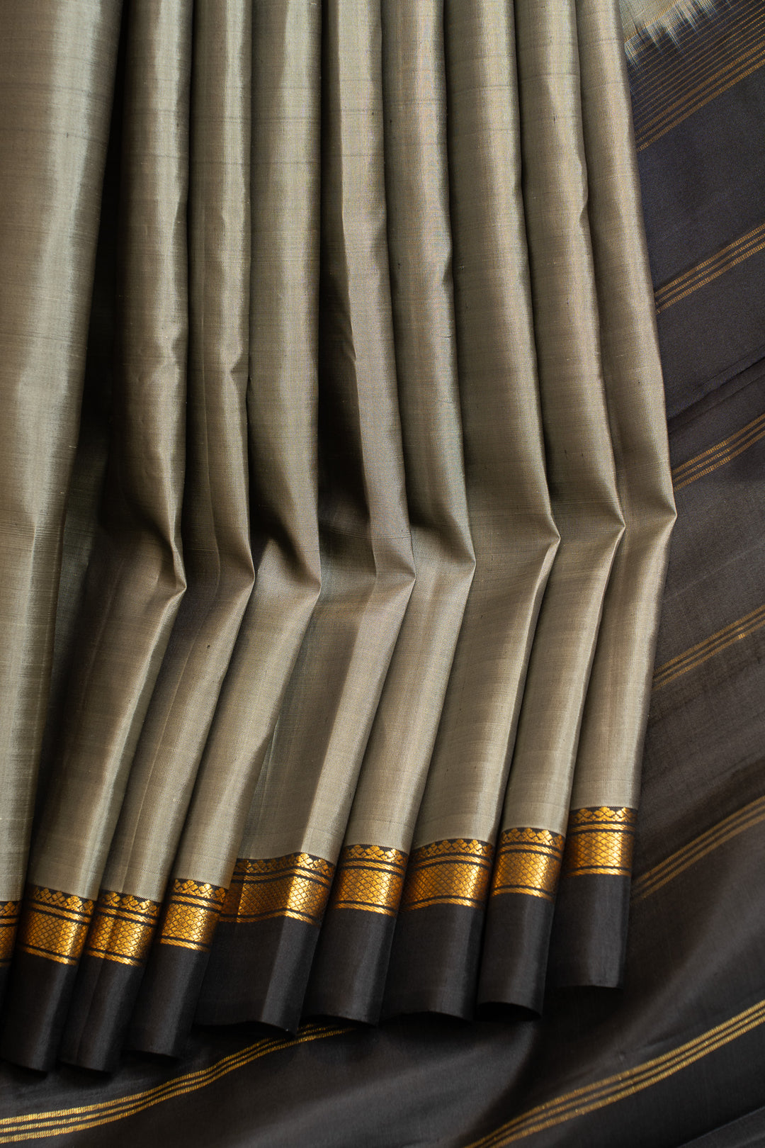 Grey and black pure Kanchipuram silk saree