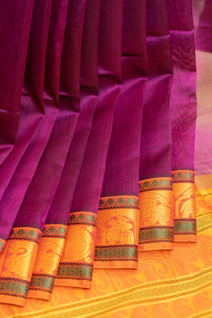 Magenta purple pure silk cotton saree