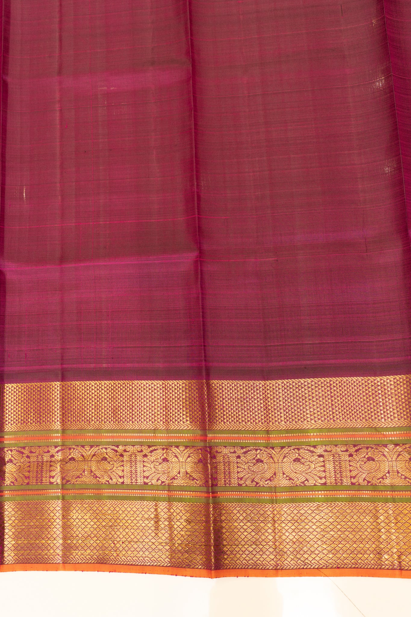 Salmon peach and jamun pure zari twill Kanchipuram silk saree