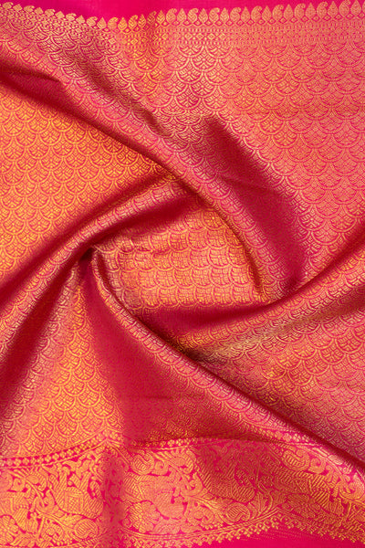 Ivory and magenta turning border pure zari Kanchipuram silk saree