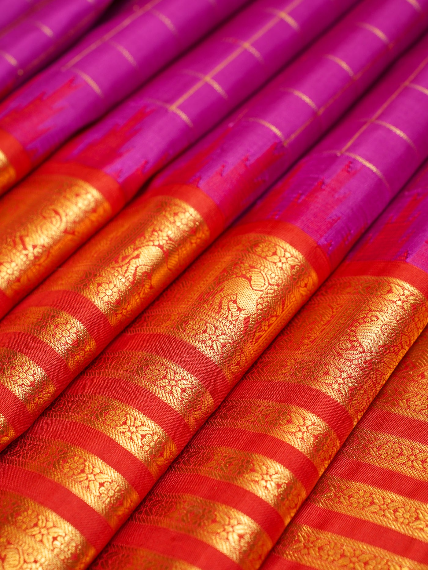 Purple and Red Pure Zari Kanchipuram Silk Saree