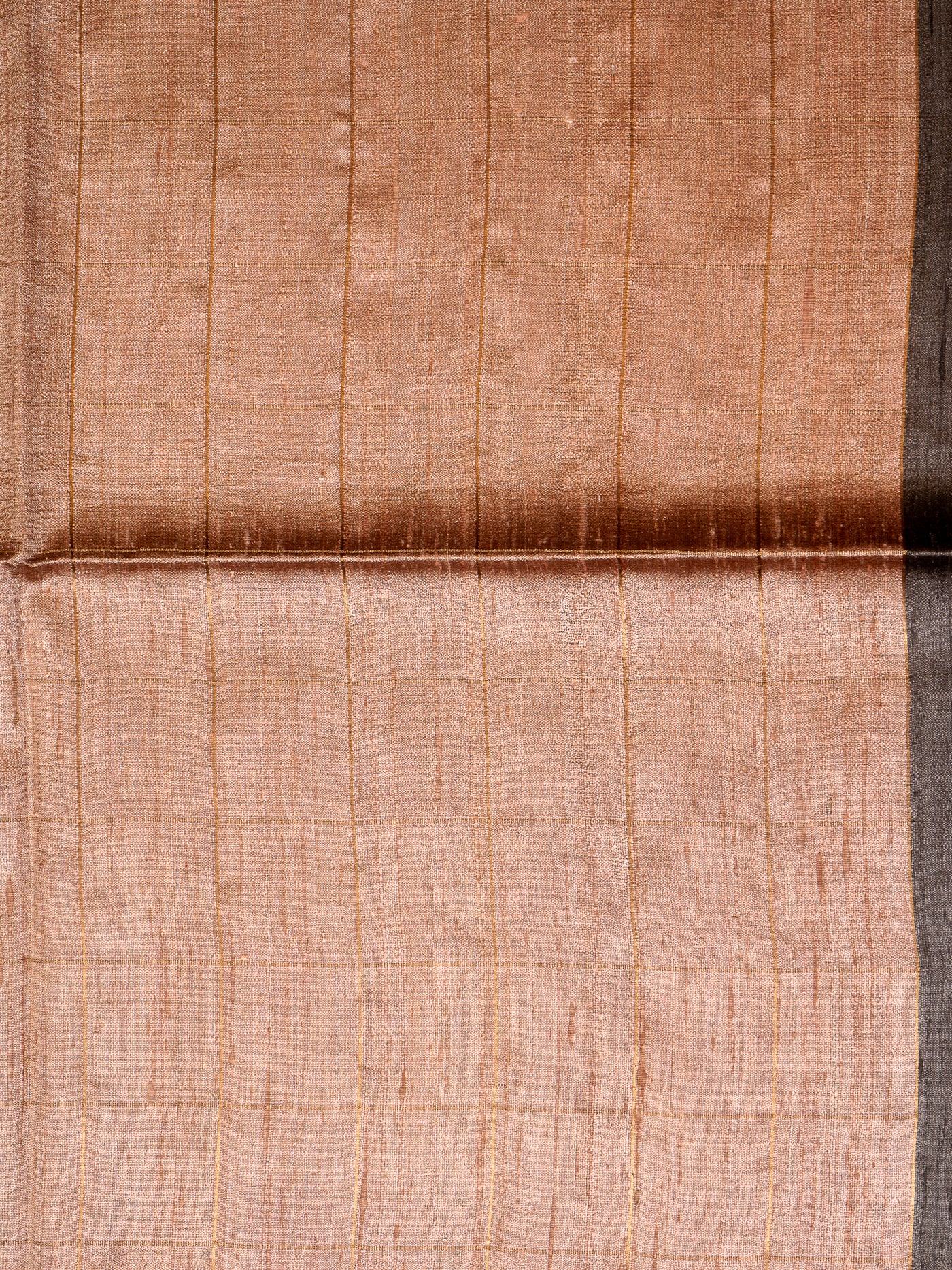 Brunette Brown and Peach Pure Hand Printed Tussar Saree - Clio Silks