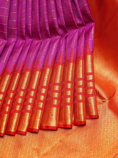 Purple and Red Pure Zari Kanchipuram Silk Saree