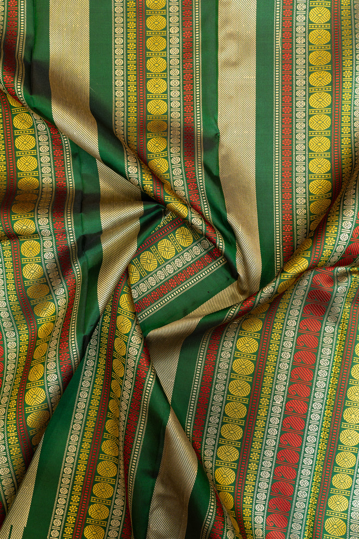 Cream and green threadwork pure Kanchipuram silk saree