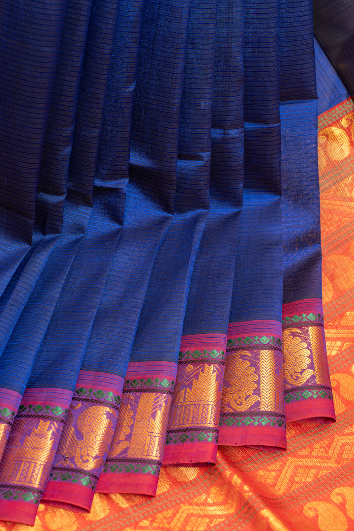 MS blue checks pure silk cotton saree