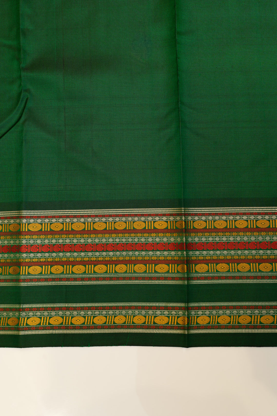 Cream and green threadwork pure Kanchipuram silk saree