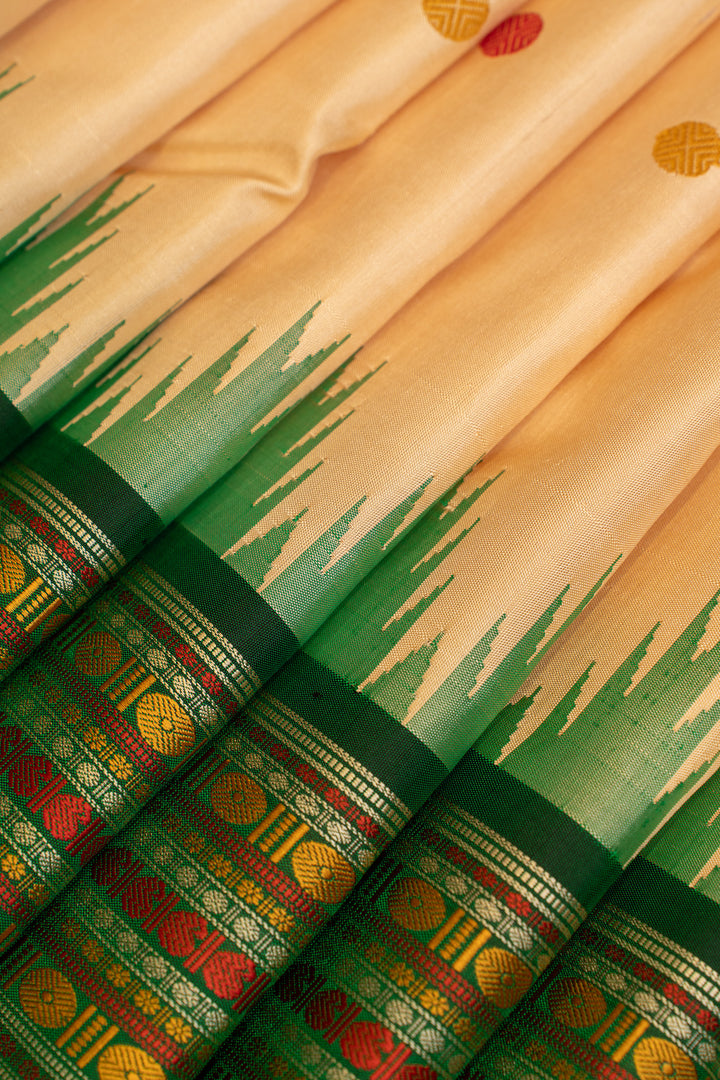Cream and green threadwork pure Kanchipuram silk saree