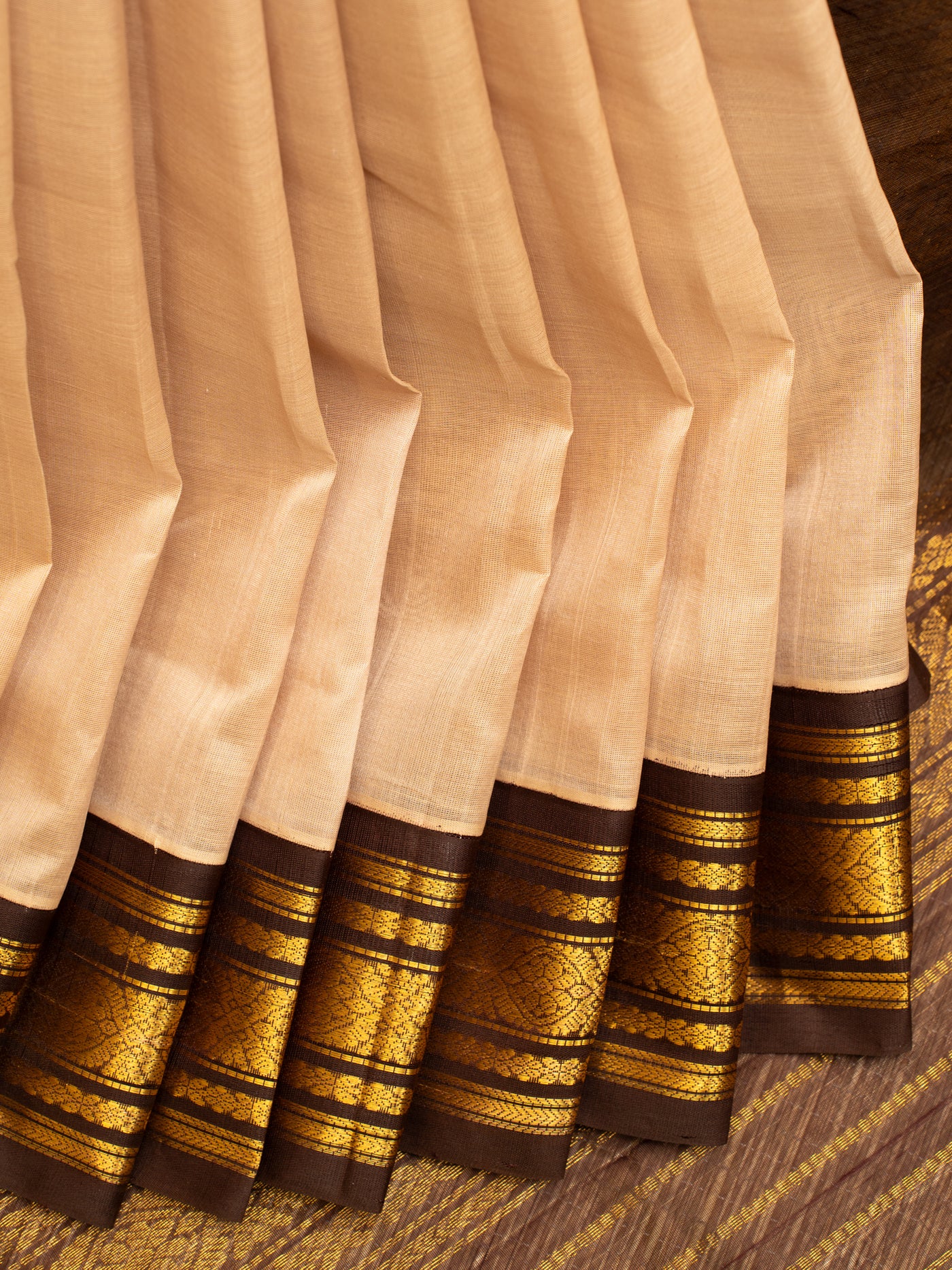 Beige and brown pure silk cotton saree