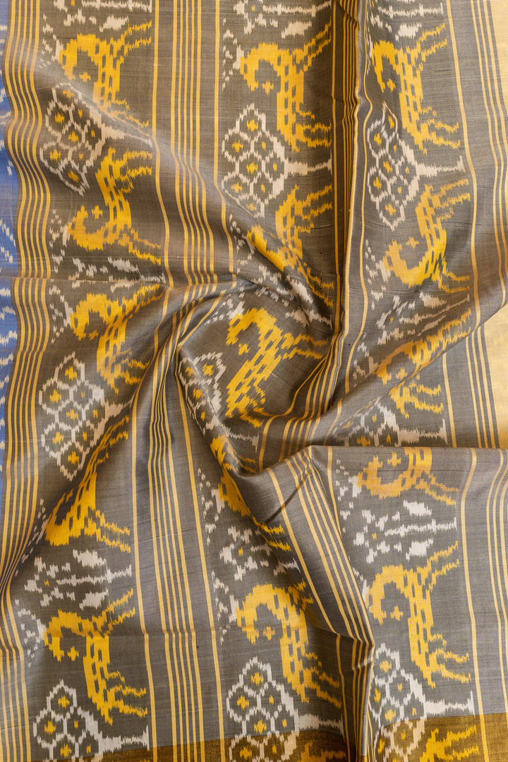 Azure blue patan patola ikat pure silk saree