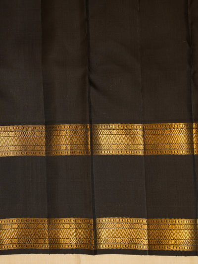 Cream and Black Rettai Pettu Pure Zari Kora Kanchipuram Silk Saree