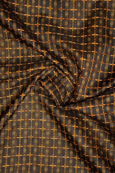 Black and Maroon Thread Checks Pure Silk Cotton Saree - Clio Silks
