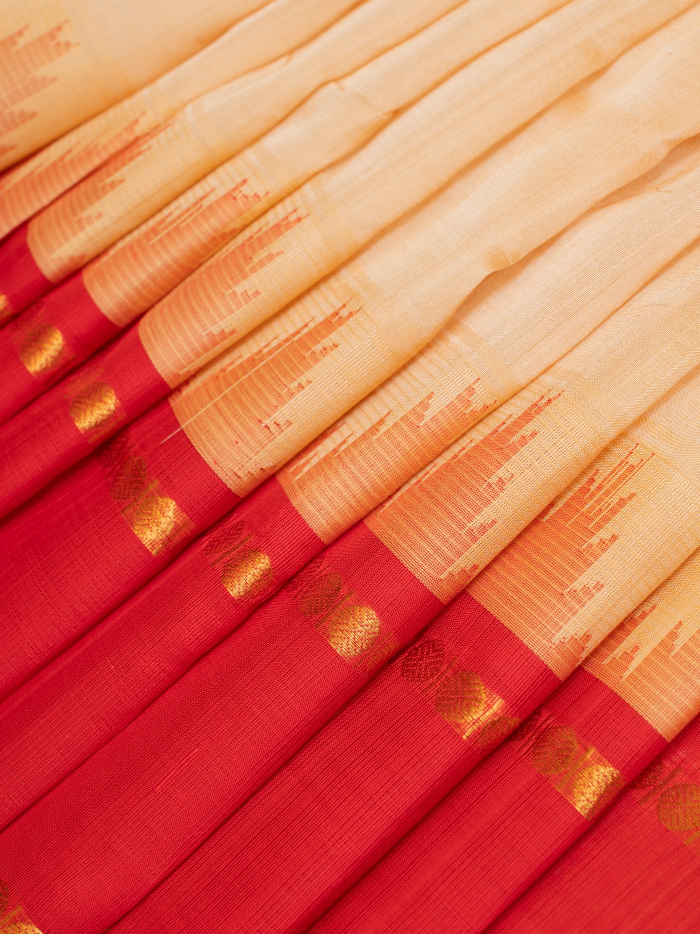 Off white and red korvai pattu borders pure silk cotton saree