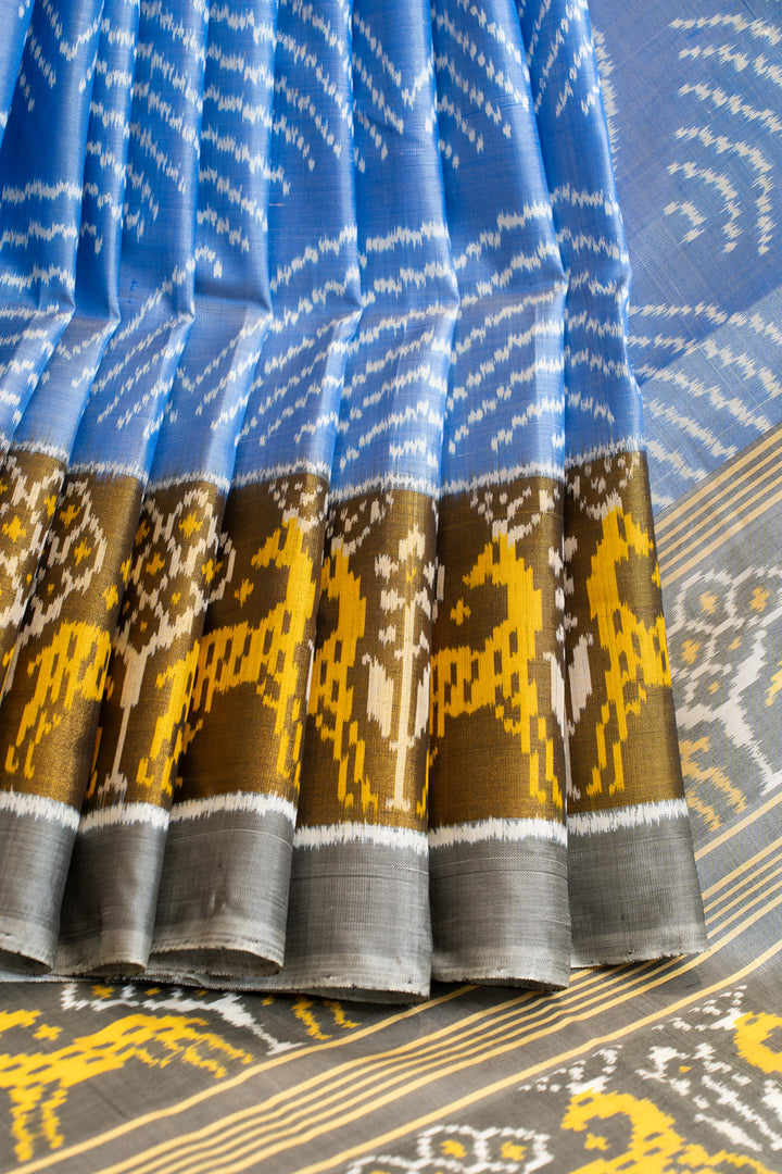 Azure blue patan patola ikat pure silk saree