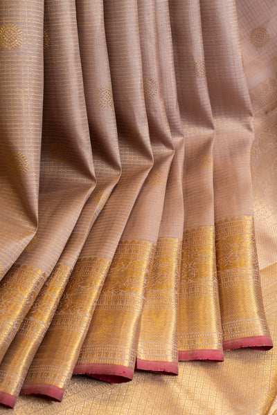 Lilac luster zari checks pure Kanchipuram silk saree