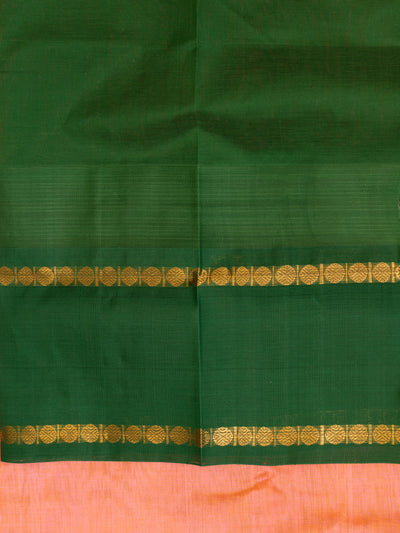 Peach yellow korvai pattu borders pure silk cotton saree