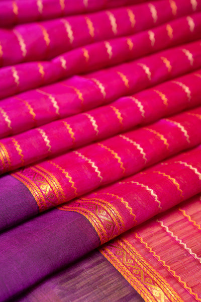 Pink Veldhari Stripes Pure Silk Cotton Saree - Clio Silks