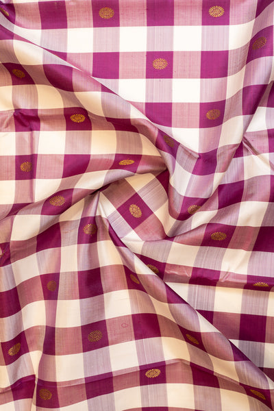 Magenta and off white checks pure zari Kanchipuram silk saree