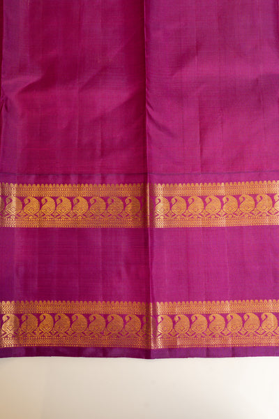 Magenta and off white checks pure zari Kanchipuram silk saree