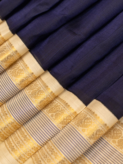 Indigo blue and ivory korvai pattu borders pure silk cotton saree