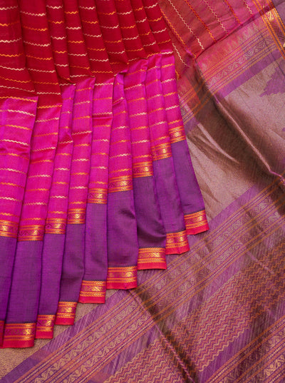 Pink Veldhari Stripes Pure Silk Cotton Saree - Clio Silks