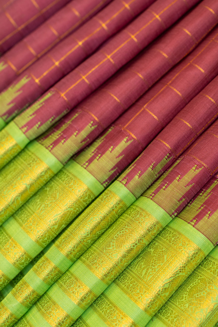 Rouge pink checks pure zari Kanchipuram silk saree