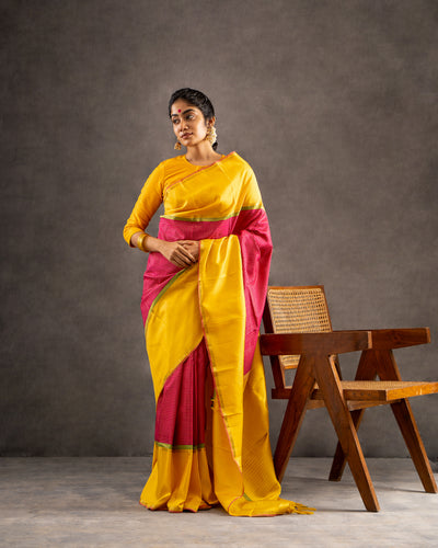 Ruby Pink Pure Zari Checks Kanchipuram Silk Saree - Clio Silks