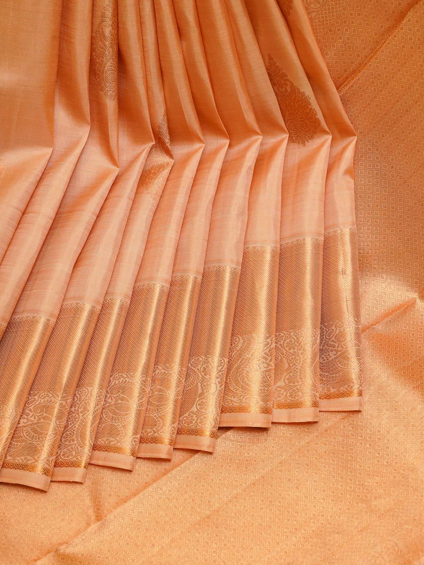 Apricot Peach Pastel Kanchipuram Silk Saree