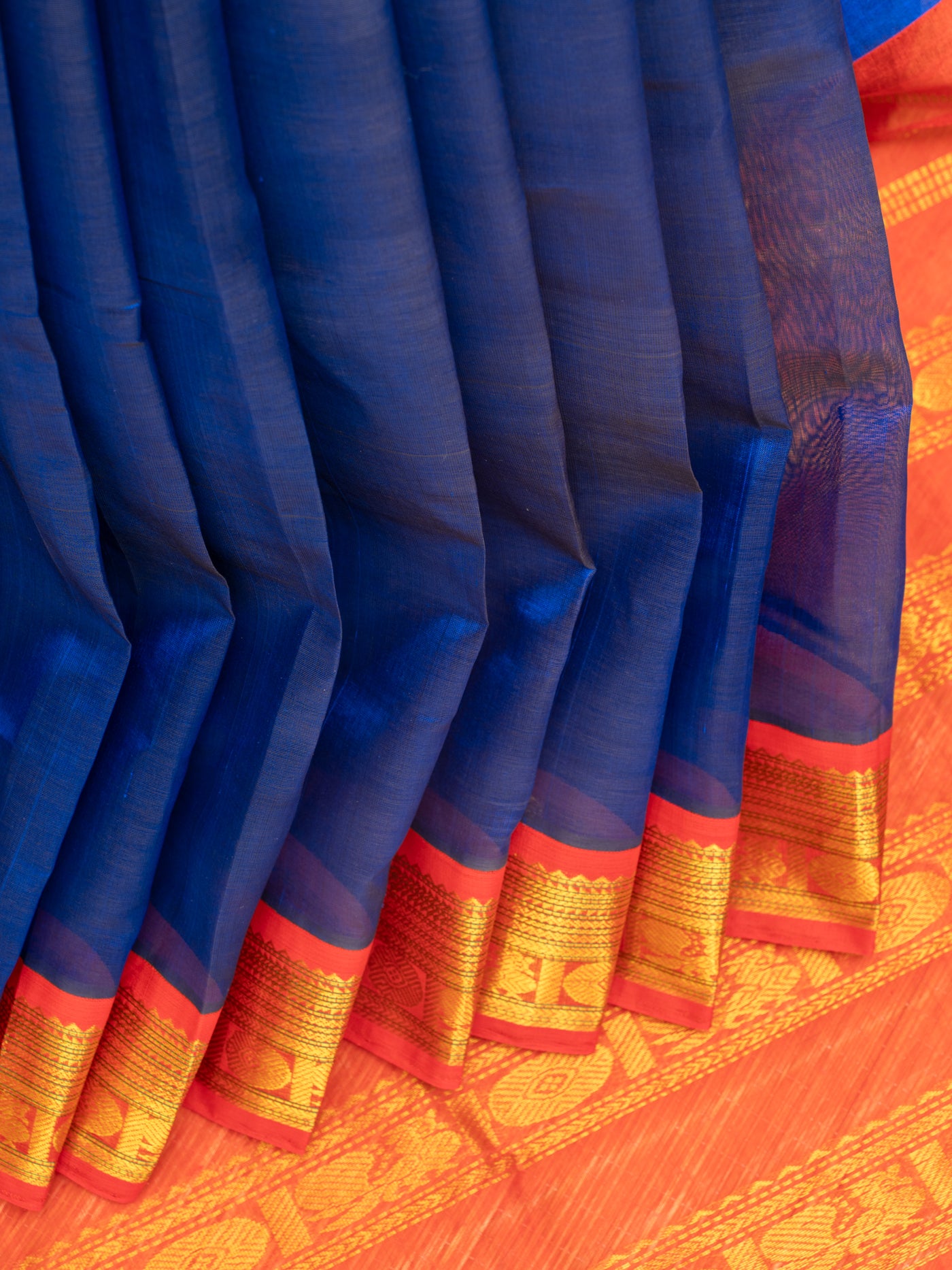 MS Blue and red pure silk cotton saree