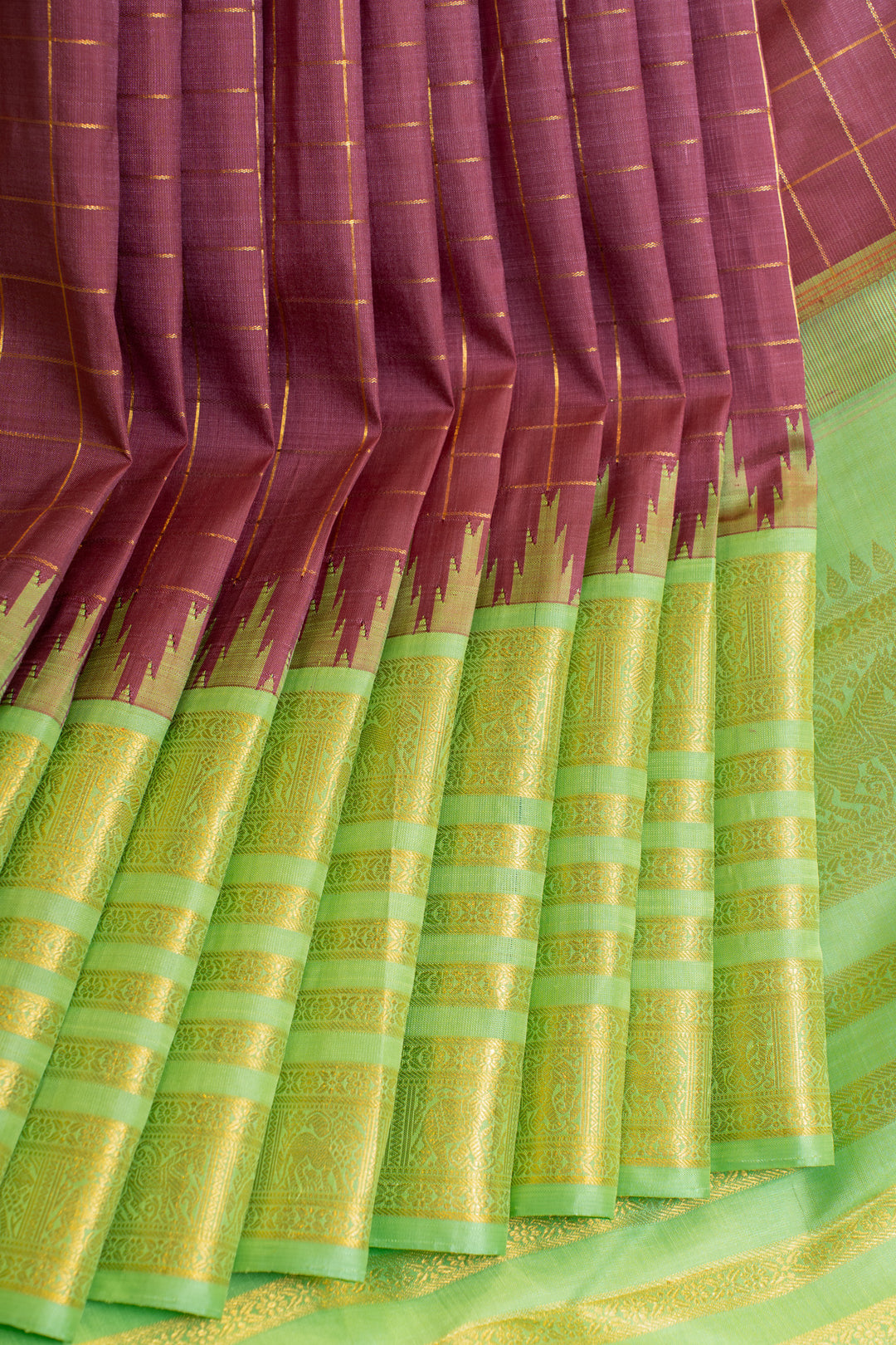 Rouge pink checks pure zari Kanchipuram silk saree