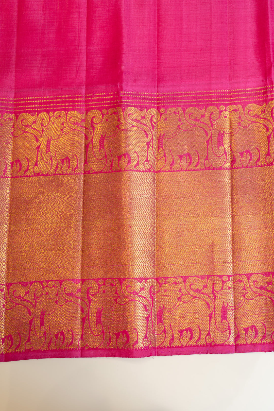 Champagne gold and pink yaazhi checks pure zari Kanchipuram silk saree