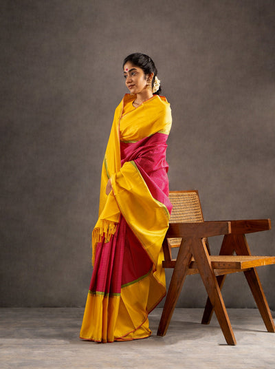 Ruby Pink Pure Zari Checks Kanchipuram Silk Saree - Clio Silks