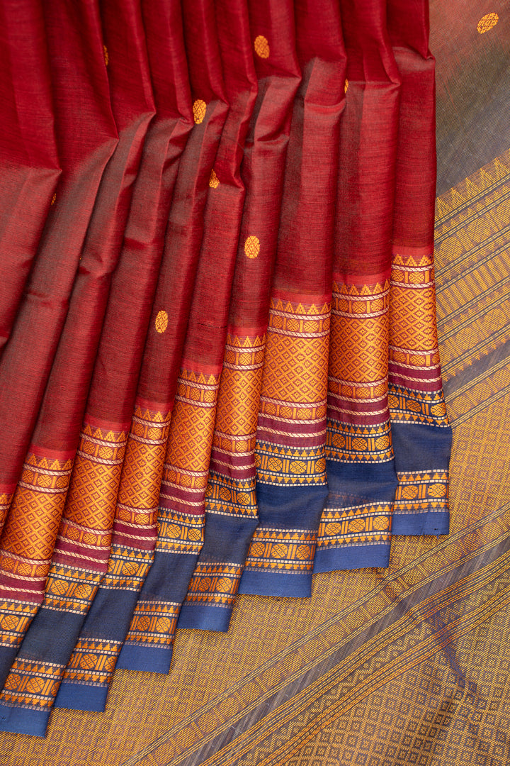 Maroon Thread Work Pure Silk Cotton Saree - Clio Silks