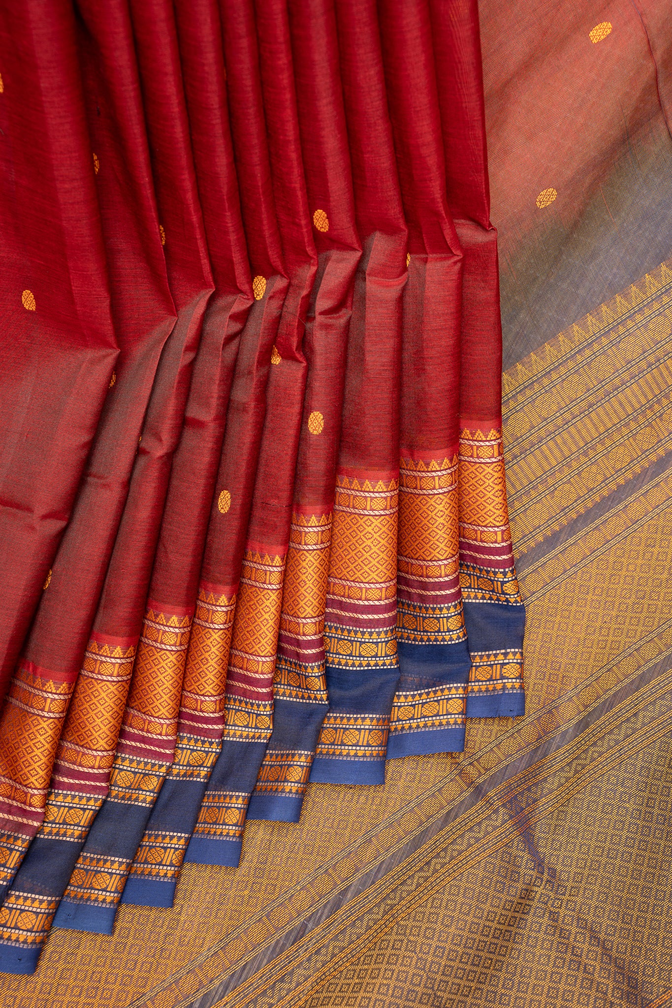 Maroon Thread Work Pure Silk Cotton Saree - Clio Silks