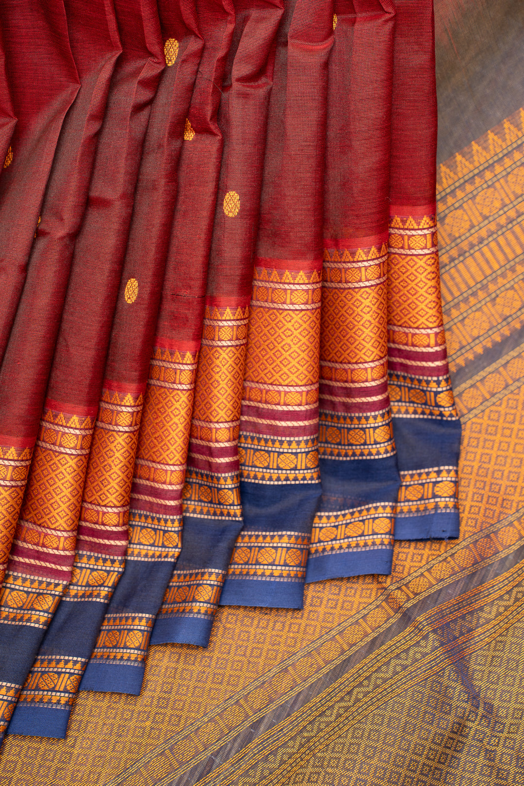 Maroon Thread Work Pure Silk Cotton Saree - Clio Silks