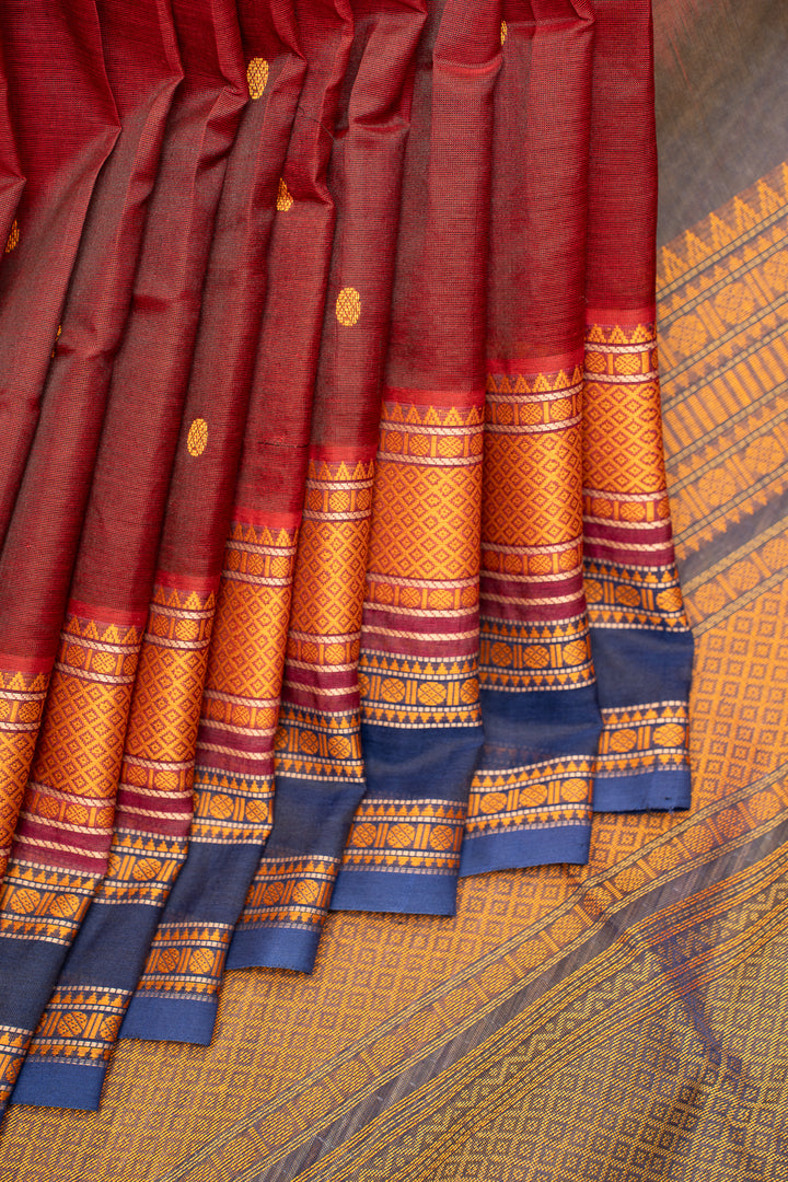 Maroon Thread Work Pure Silk Cotton Saree - Clio Silks