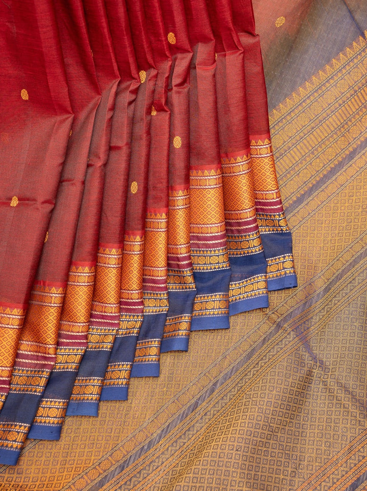 Maroon Thread Work Pure Silk Cotton Saree - Clio Silks