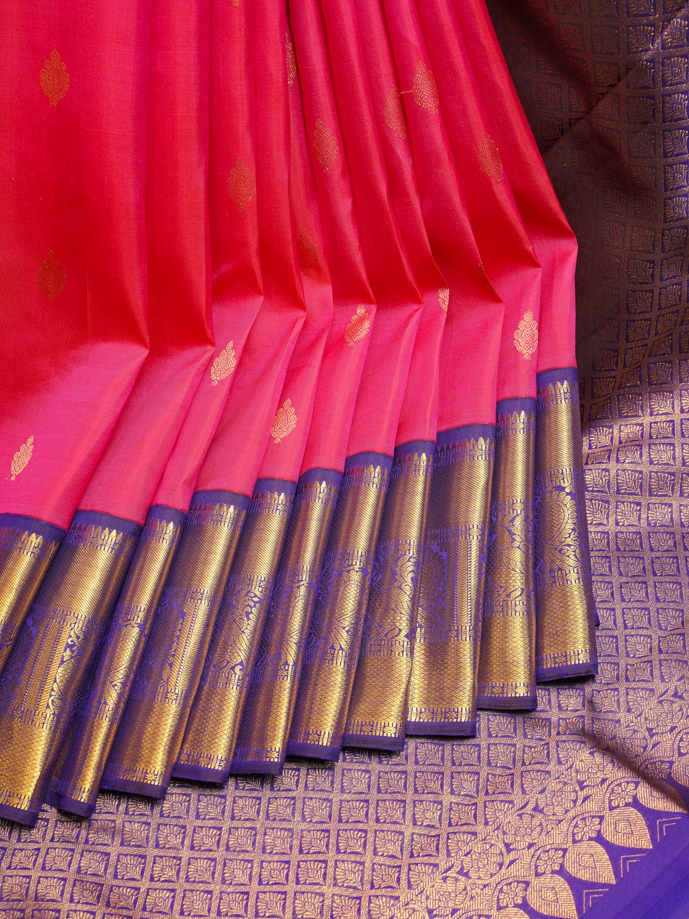 Pink and Blue Korvai Pure Kanchipuram Silk Saree