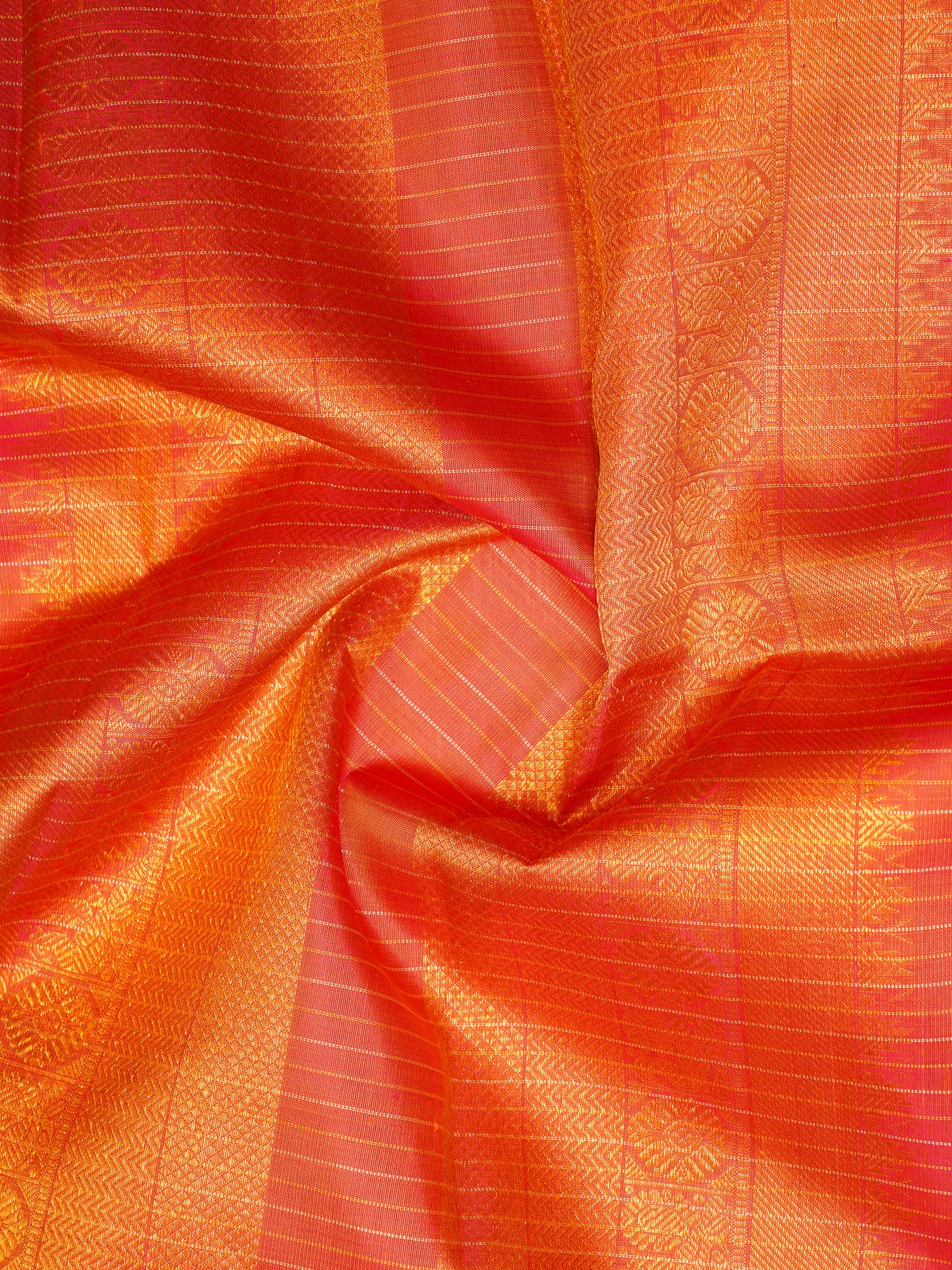 Orange Vairaoosi Checks Pure Kanchipuram Silk Saree