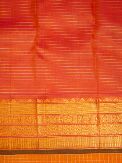 Orange Vairaoosi Checks Pure Kanchipuram Silk Saree