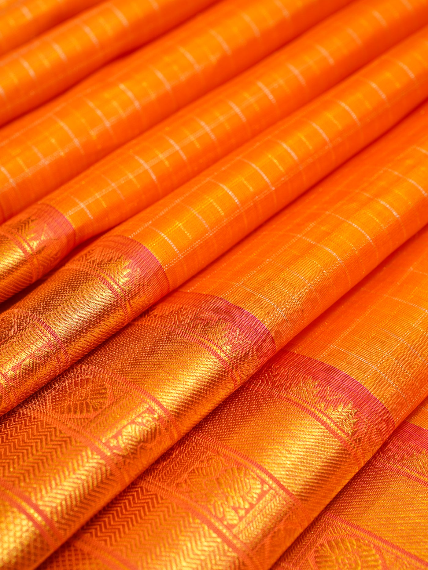 Orange Vairaoosi Checks Pure Kanchipuram Silk Saree