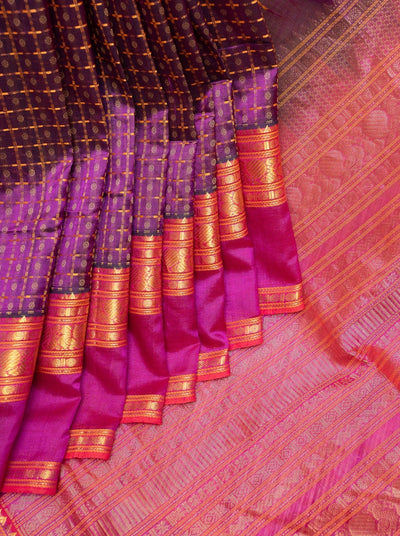 Purple and Magenta Handloom Pure Silk Cotton Saree - Clio Silks