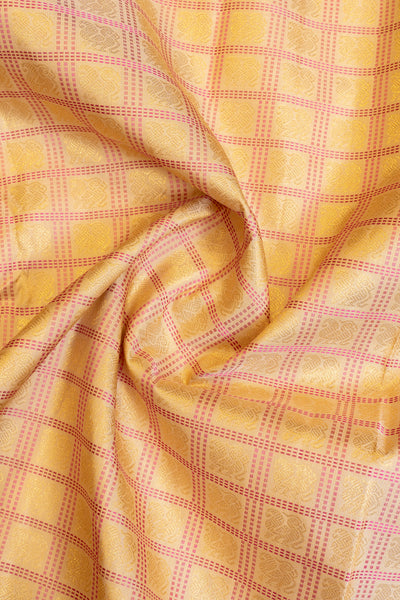 Honey beige pure zari Muthu checks Kanchipuram silk saree