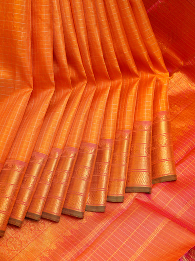 Orange Vairaoosi Checks Pure Kanchipuram Silk Saree