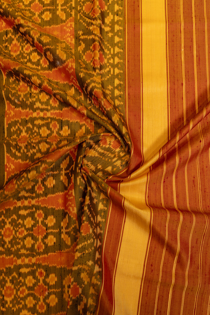 Peach shot colour raw silk pure patola ikat silk saree