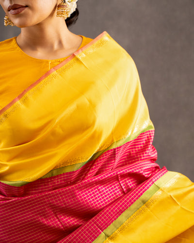 Ruby Pink Pure Zari Checks Kanchipuram Silk Saree - Clio Silks