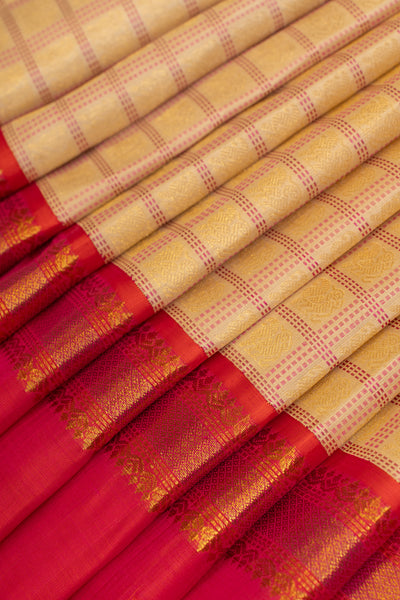 Honey beige pure zari Muthu checks Kanchipuram silk saree