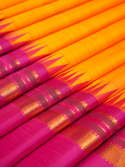 Mango Yellow and Pink Traditional Pure Kanchipuram Silk Saree