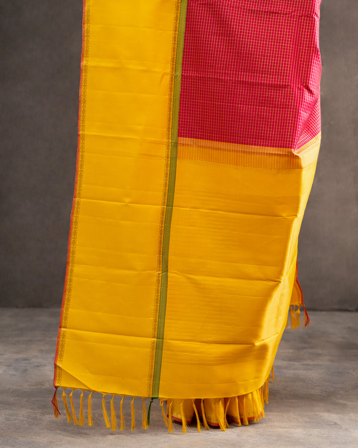 Ruby Pink Pure Zari Checks Kanchipuram Silk Saree - Clio Silks