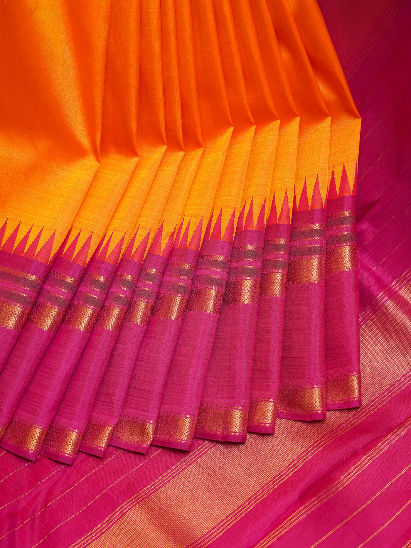 Mango Yellow and Pink Traditional Pure Kanchipuram Silk Saree